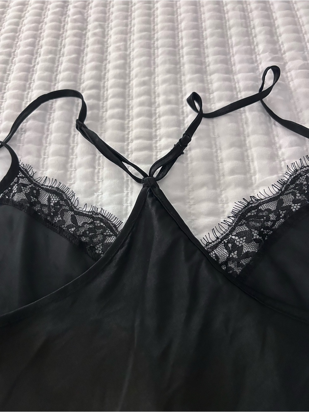 Secret Treasures Black Lace-Trim Satin Slip Dress - Women's Intimates. Size XL - Picture 5 of 7